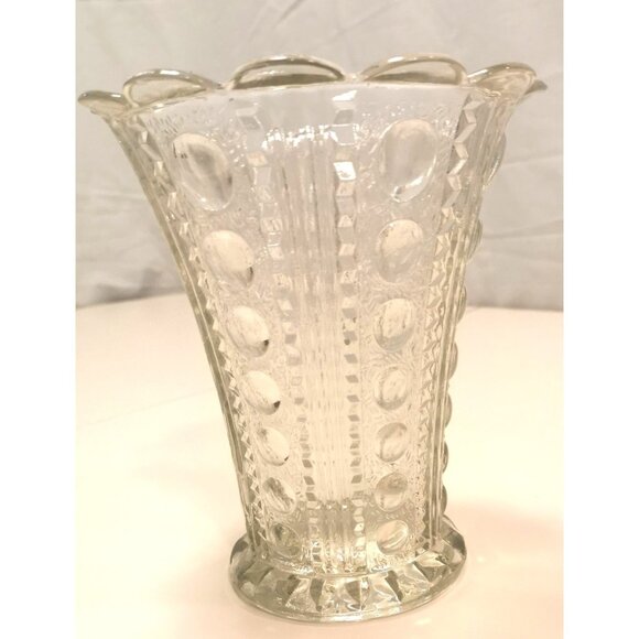 Vintage 1940s Glass Zipper & Button Pattern Vase Clear Pressed Glass 7.25" - Picture 8 of 8